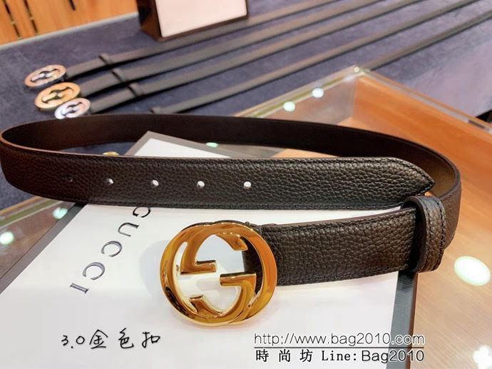 GUCCI古馳 官網爆款 正品規格 原單品質 togo荔枝紋牛皮 雙G亮面銀色扣 男士皮帶  xfp1079